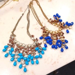 Costume Jewelry BIB Necklaces (2) Beads Gold-toned Fun Boho Navy Turquoise